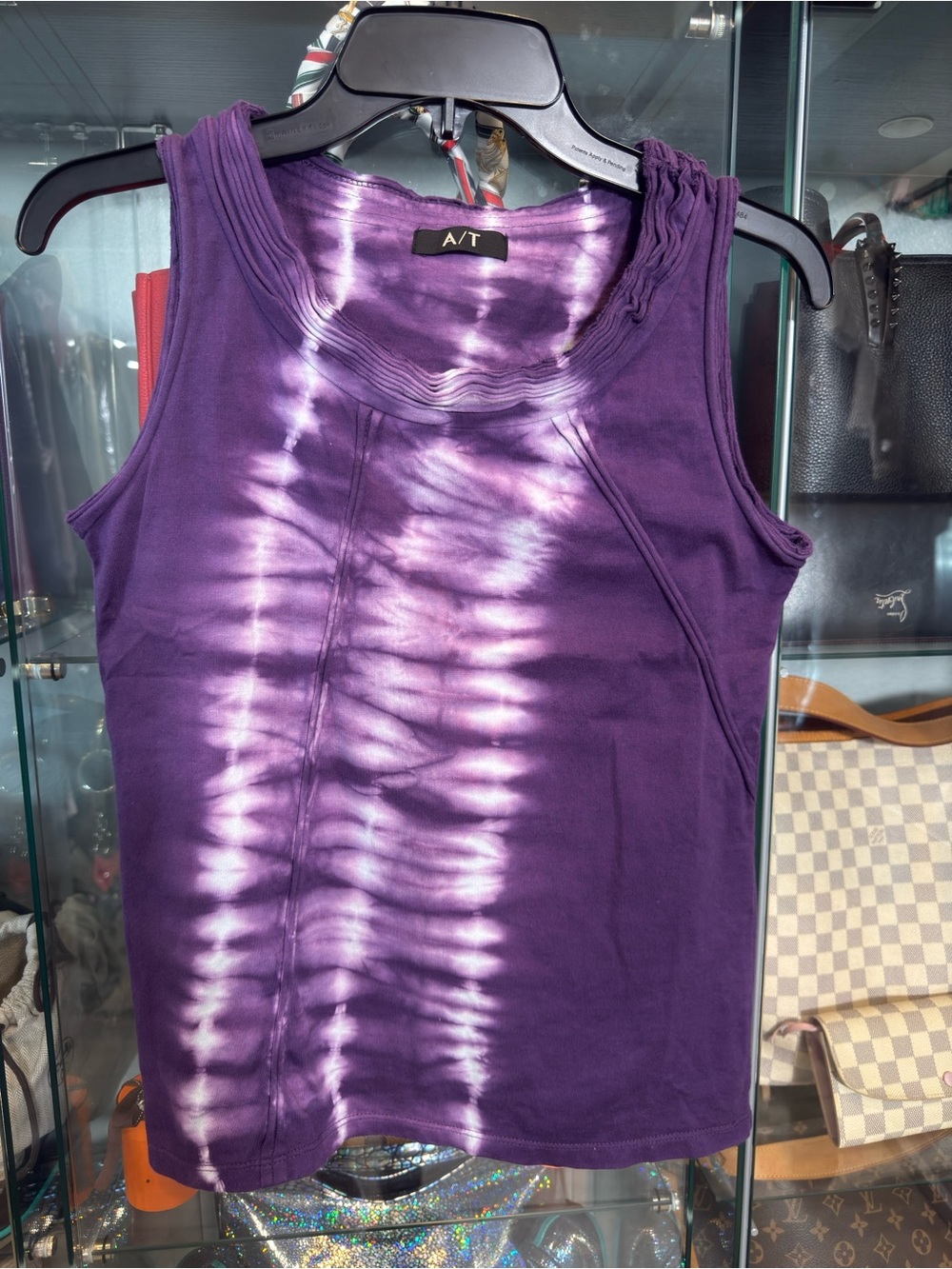 A/T Purple Tie-Dye Ruched Neck Tank Top